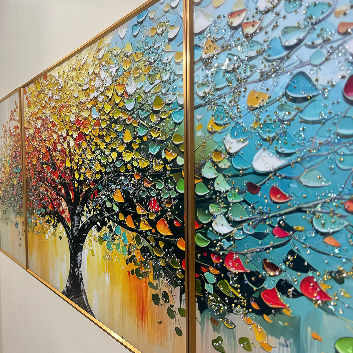 Colourful Tree of Life Impasto Glass Painting - Set of 3 - Image 7