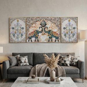 Traditional Indian Elephant Glass Painting - Set of 3