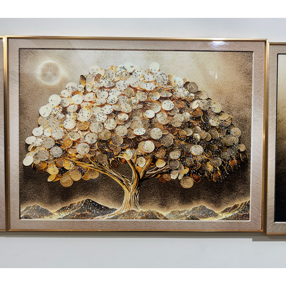 Sepia Fortune Tree and Deer Glass Painting - Set of 3 - Image 4
