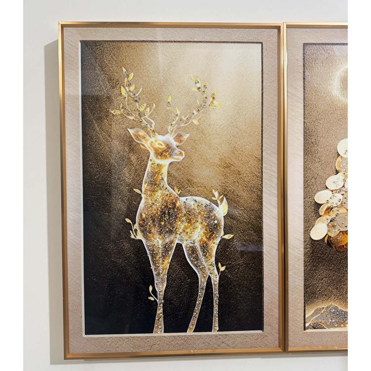 Sepia Fortune Tree and Deer Glass Painting - Set of 3 - Image 5