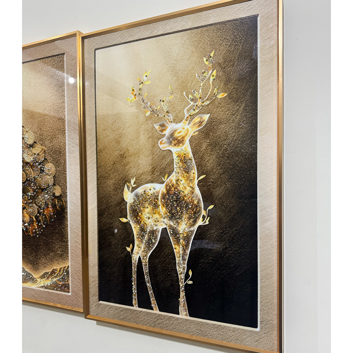Sepia Fortune Tree and Deer Glass Painting - Set of 3 - Image 6