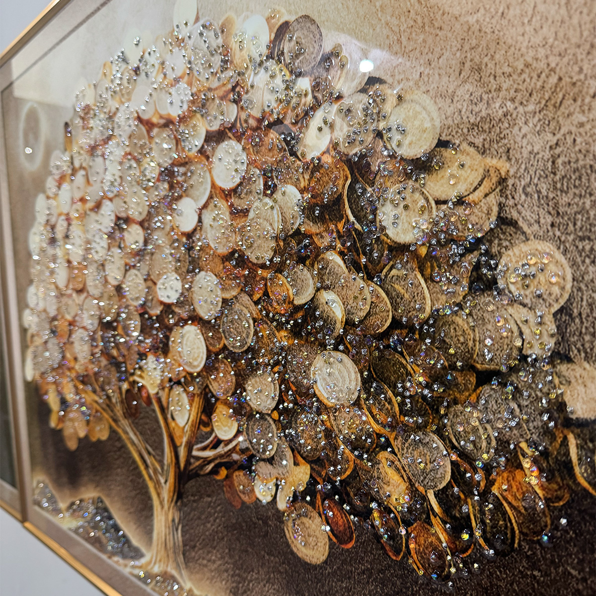 Sepia Fortune Tree and Deer Glass Painting - Set of 3 - Image 8