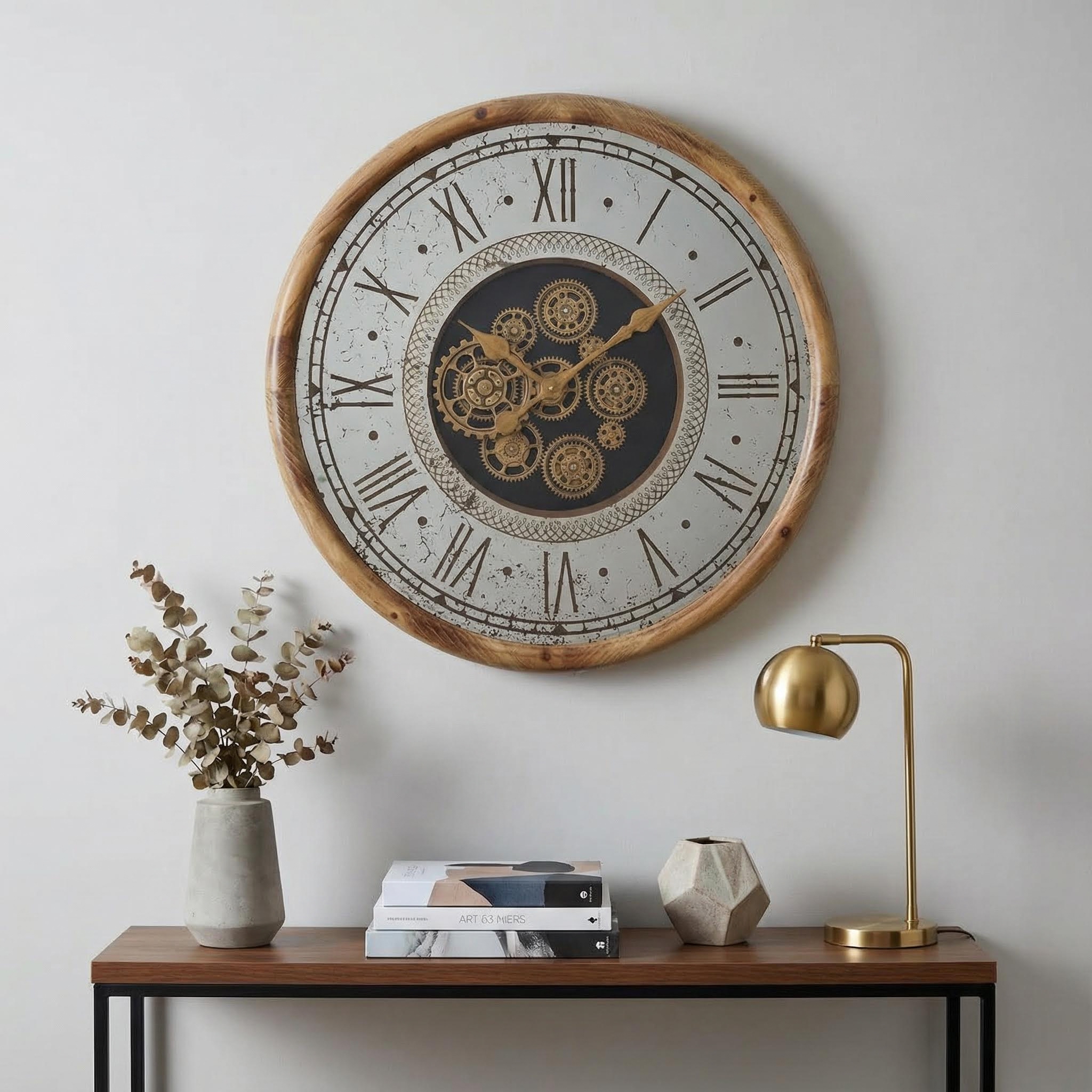 The Industrial Mirror Skeleton Clock - Wood and Steel Body