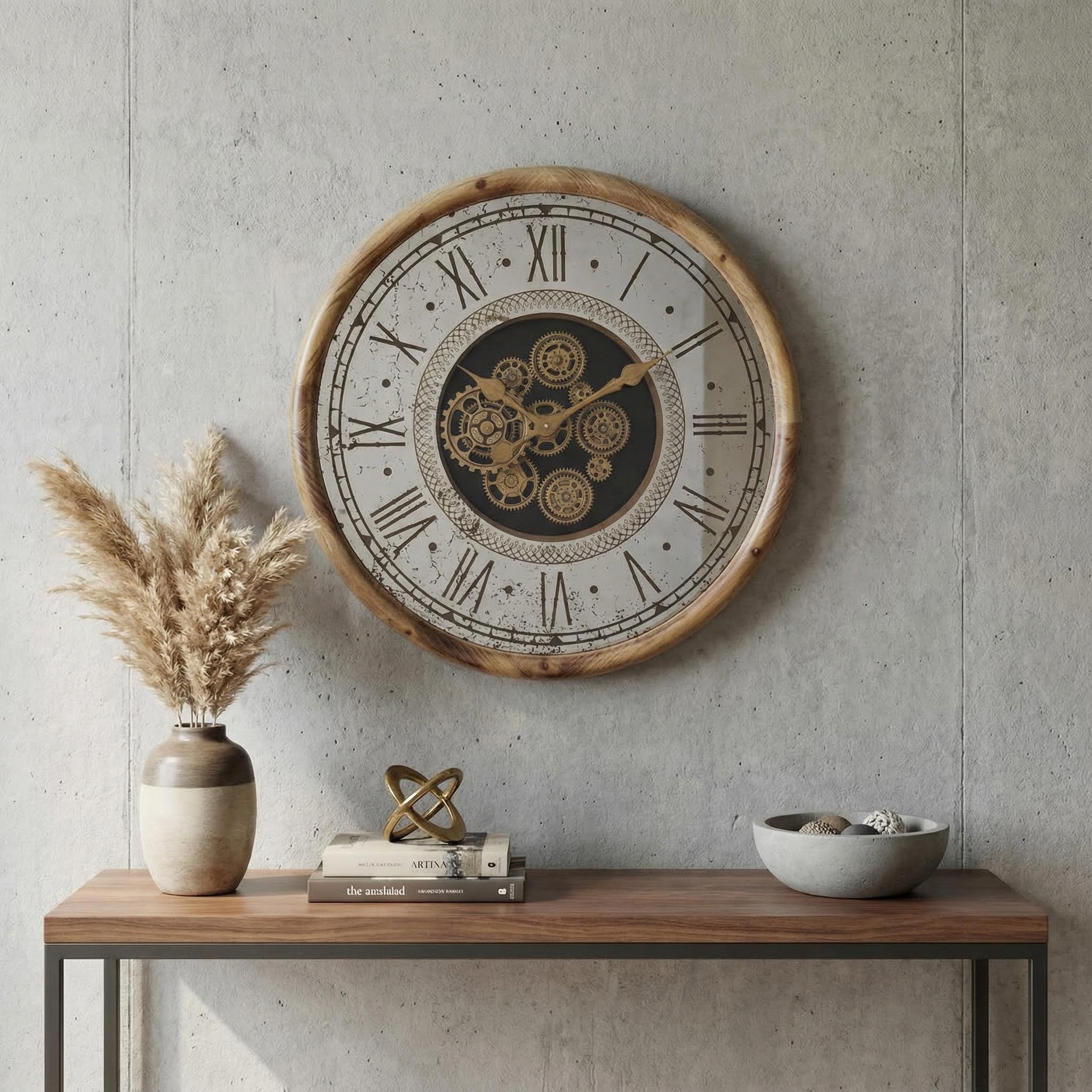 The Industrial Mirror Skeleton Clock - Wood and Steel Body - Image 2