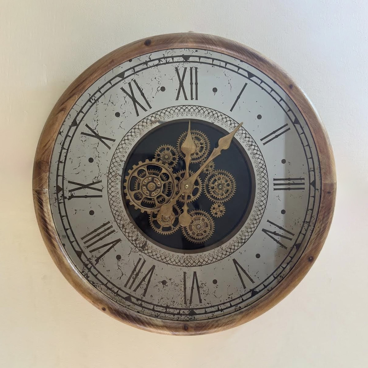 The Industrial Mirror Skeleton Clock - Wood and Steel Body - Image 3