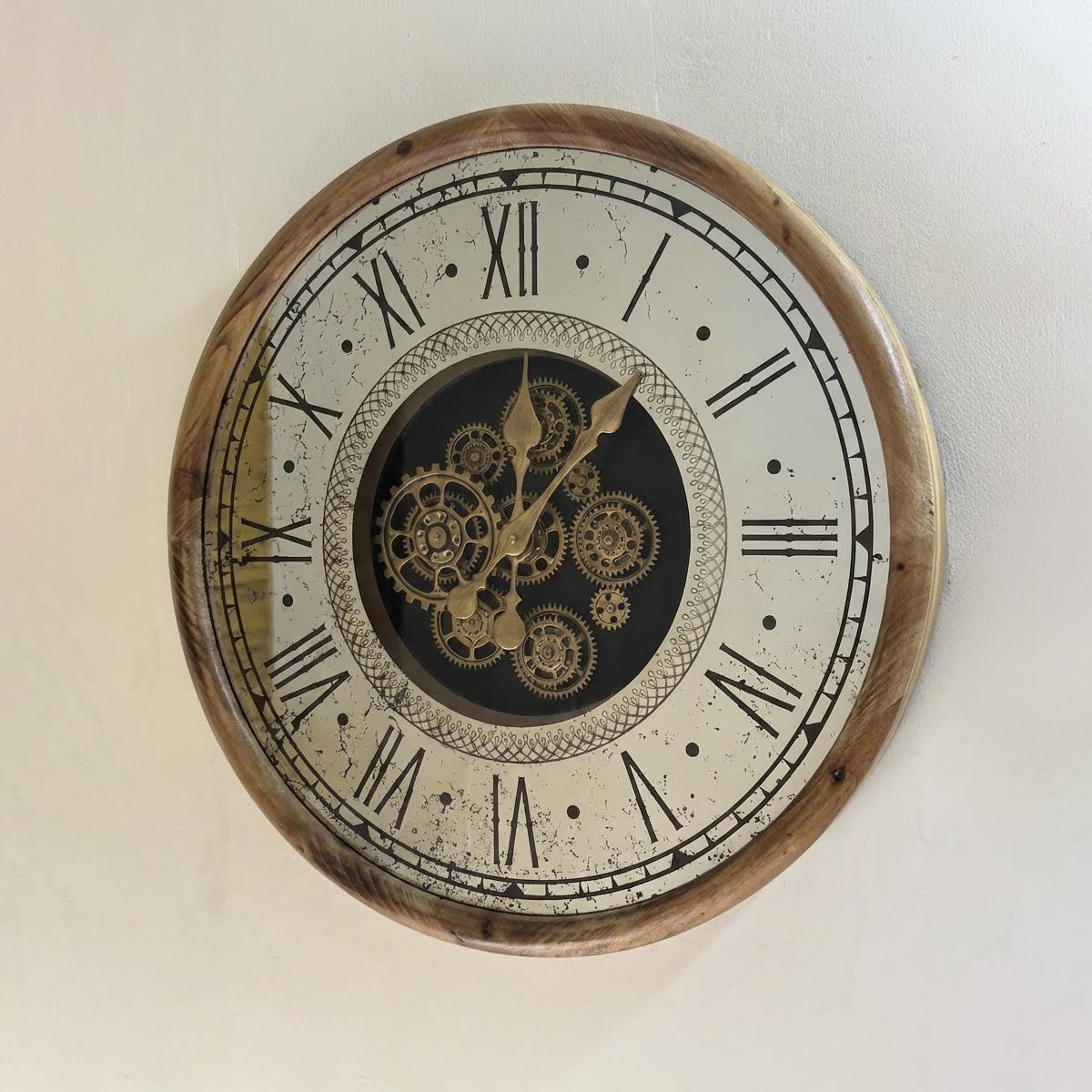 The Industrial Mirror Skeleton Clock - Wood and Steel Body - Image 4