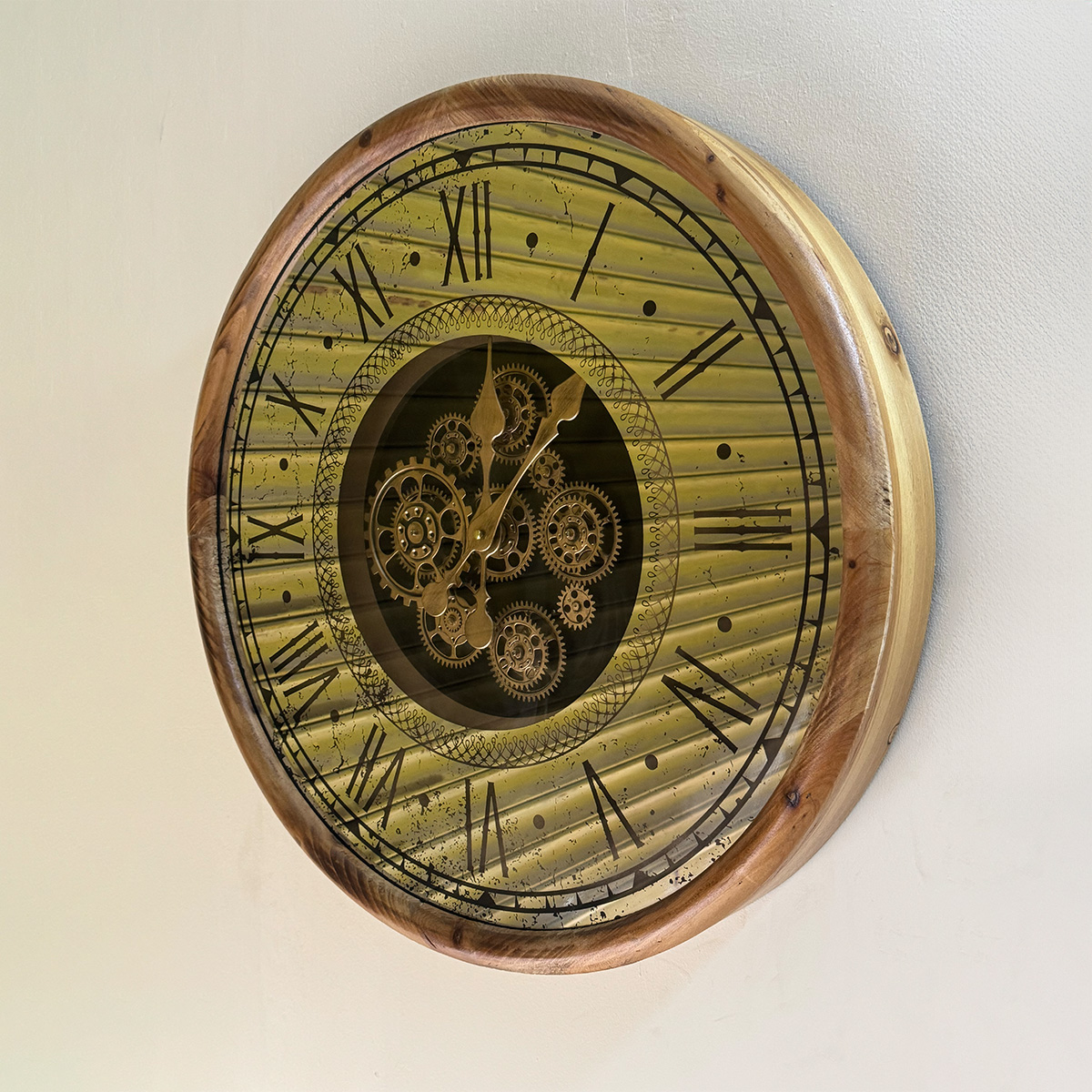 The Industrial Mirror Skeleton Clock - Wood and Steel Body - Image 5