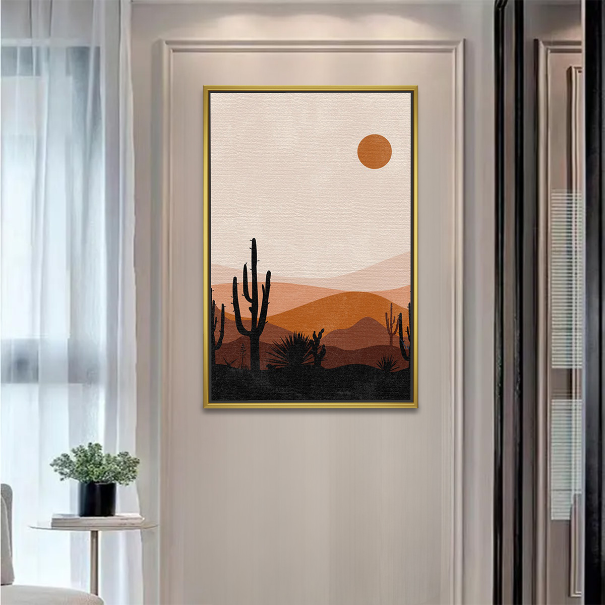 Desert Scene with Orange Sun Painting - Image 2
