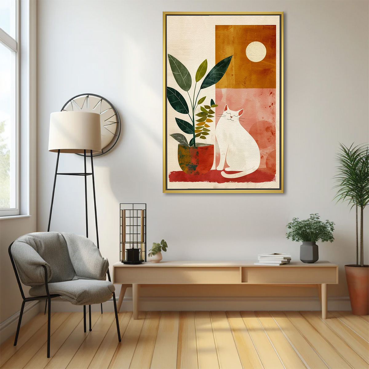 Cat and Leaves by Sunset Window Painting - Image 2