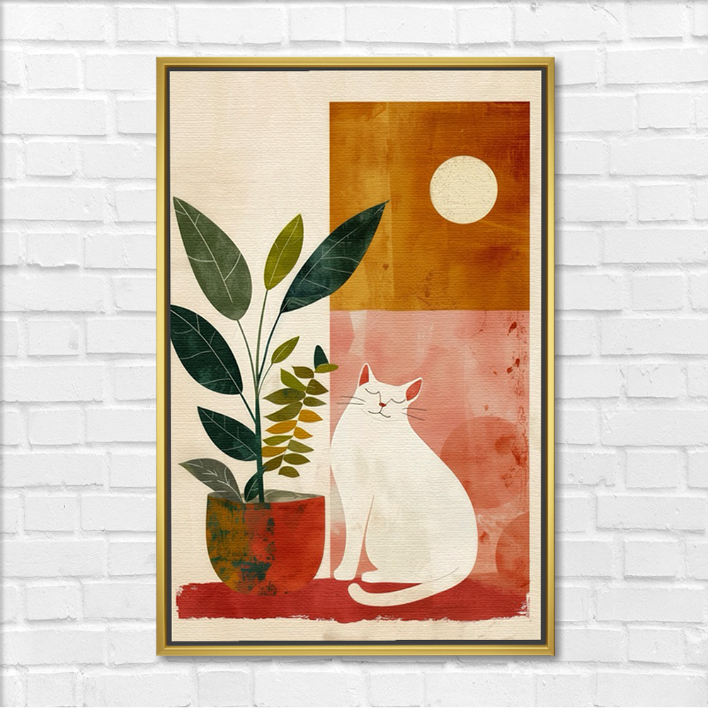 Cat and Leaves by Sunset Window Painting - Image 3