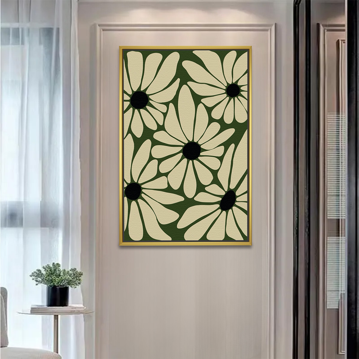 Bold Daisy Pattern on Green Art