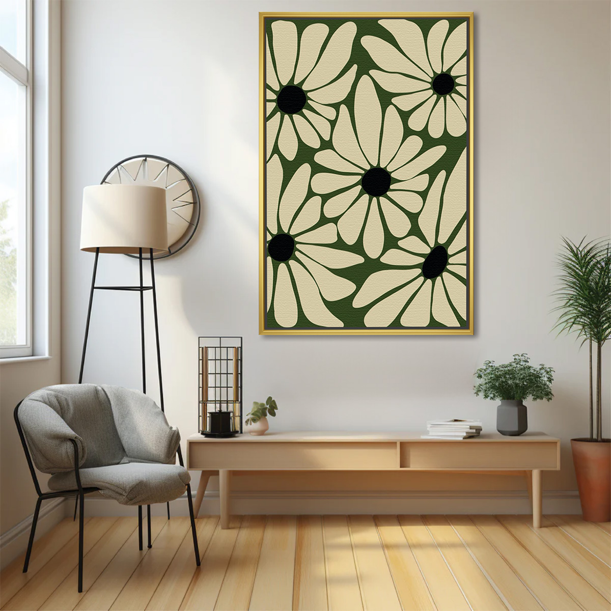 Bold Daisy Pattern on Green Art - Image 2