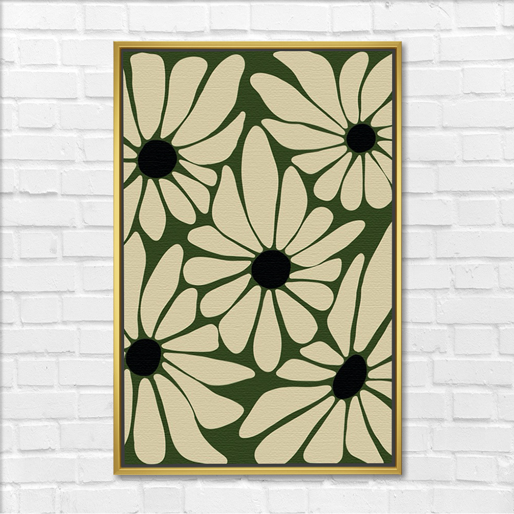Bold Daisy Pattern on Green Art - Image 3