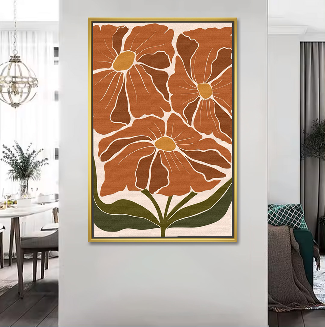 Bold Orange Flowers on Stems Painting