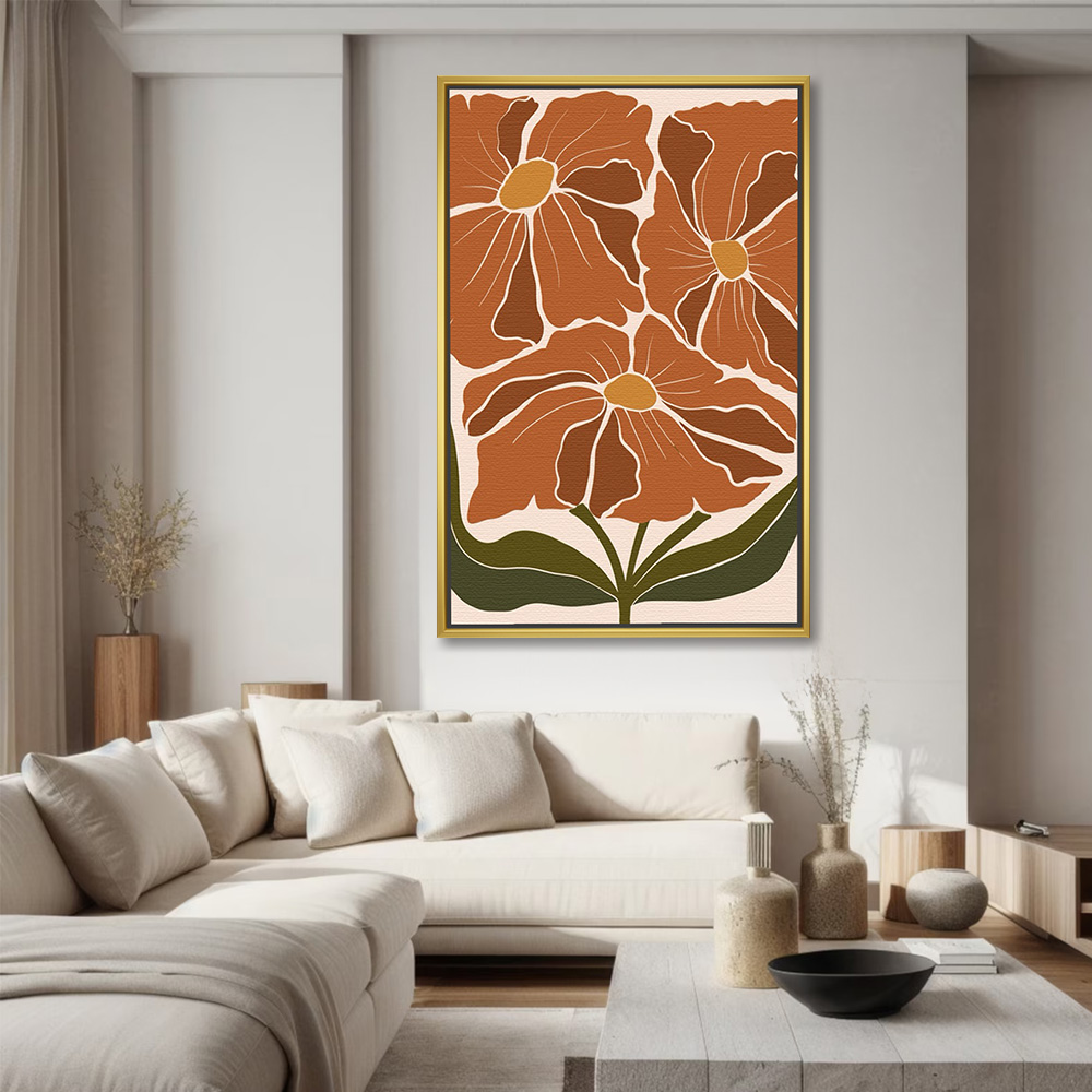 Bold Orange Flowers on Stems Painting - Image 2