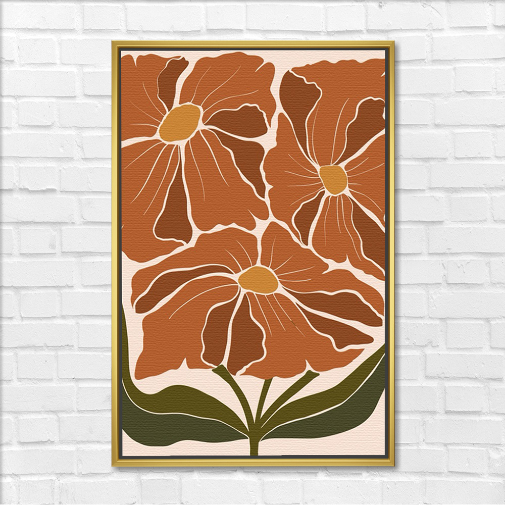 Bold Orange Flowers on Stems Painting - Image 3
