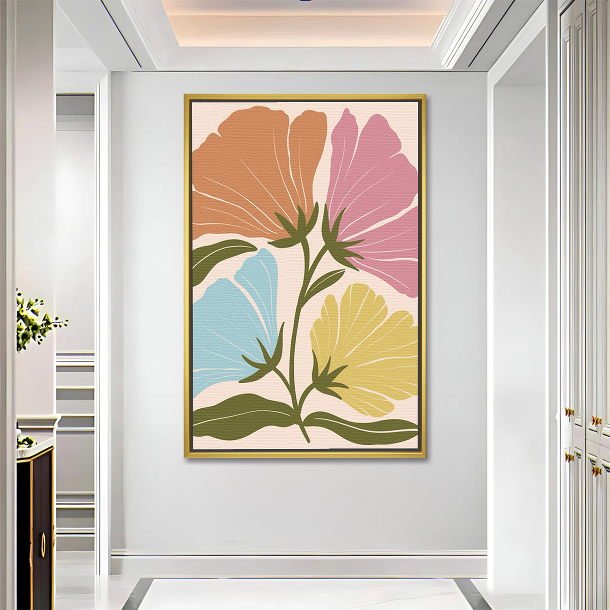 Four Pastel Flowers on Stems Art