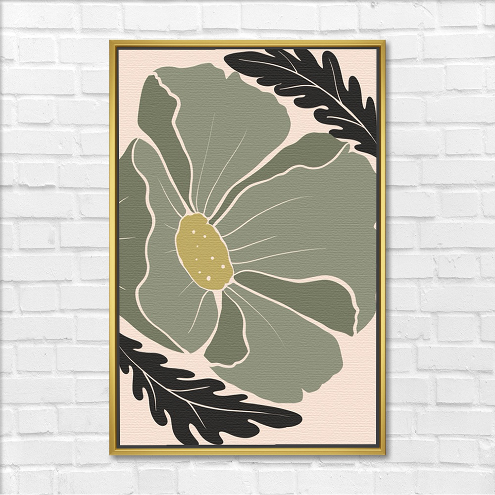 Single Olive Green Flower Bloom Painting - Image 3
