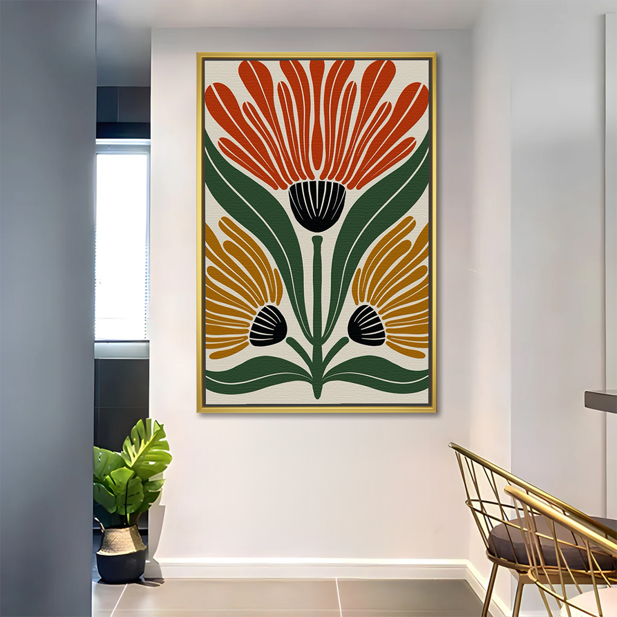 Three Stylized Blooming Flowers Painting