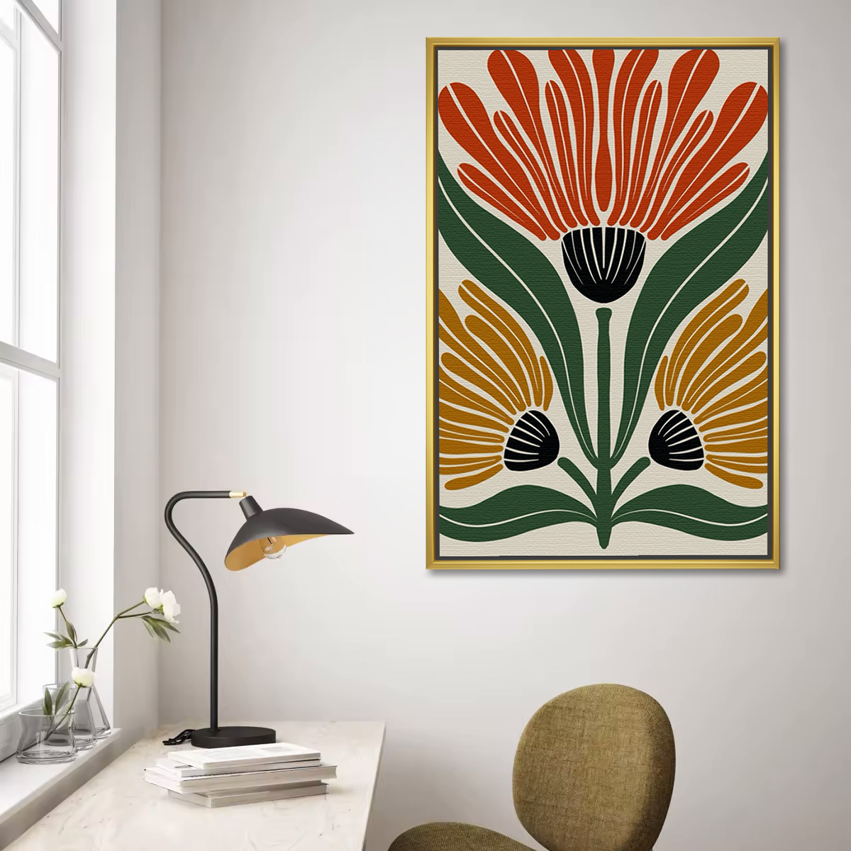 Three Stylized Blooming Flowers Painting - Image 2