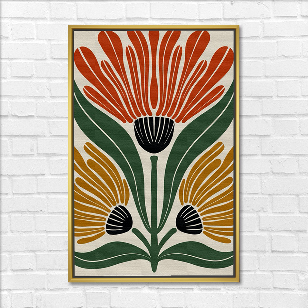 Three Stylized Blooming Flowers Painting - Image 3