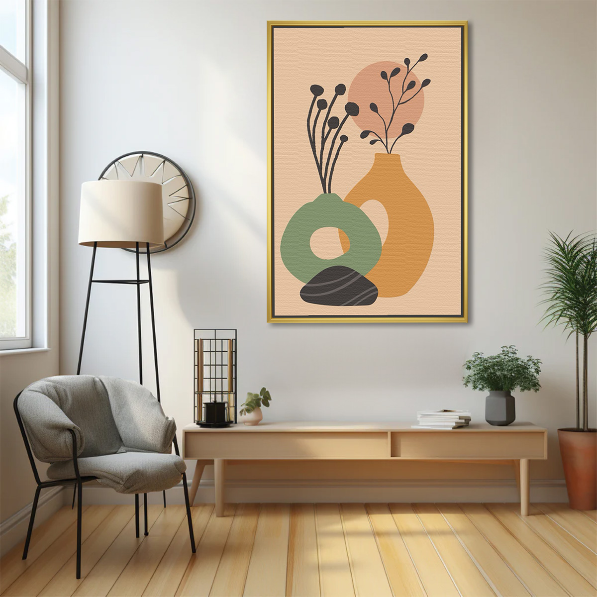 Vases with Sun Boho Botanical Painting