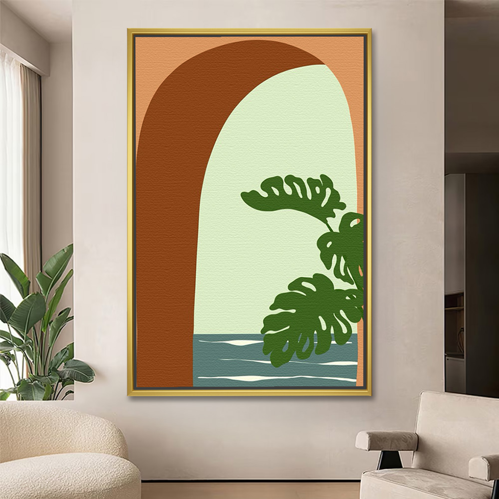 Monstera Plant by Arched Window Painting