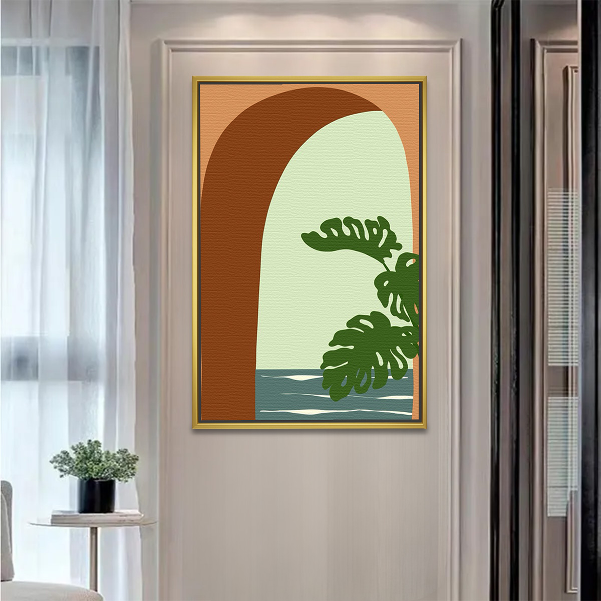 Monstera Plant by Arched Window Painting - Image 2
