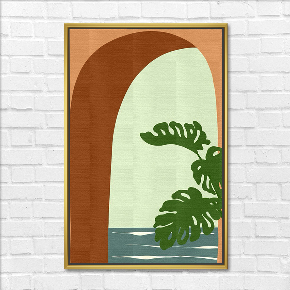 Monstera Plant by Arched Window Painting - Image 3