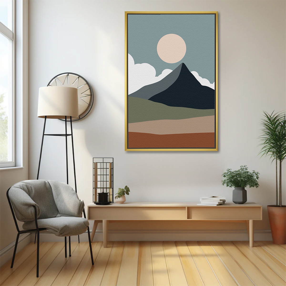 Mountain Peak with Full Sun Art