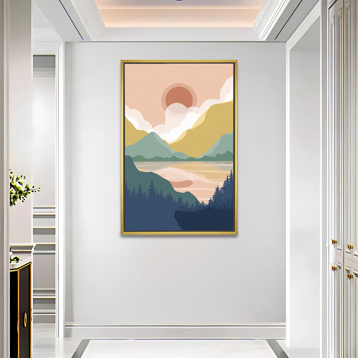 Sunset Behind Mountain Lake View Art