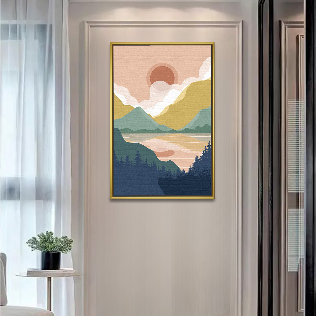 Sunset Behind Mountain Lake View Art - Image 2