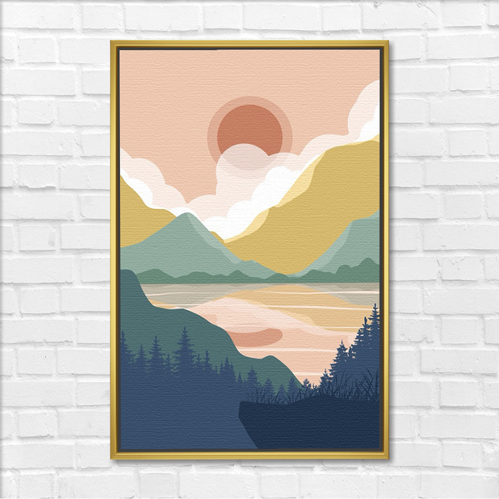 Sunset Behind Mountain Lake View Art - Image 3