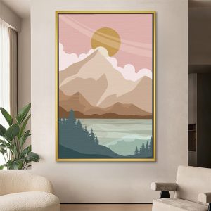 Sunlit Peaks Over Forest Lake Painting