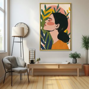 Woman with Greenery and Colorful Halo Art