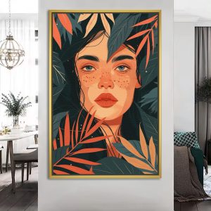 Tropical Boho Leaves with Orange Accent