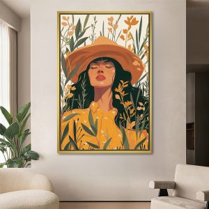 Woman in Yellow Hat Among Wildflower