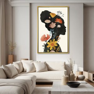 Silhouette Woman with Blossoming Floral Art