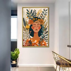 Woman with Flower Crown and Foliage Art