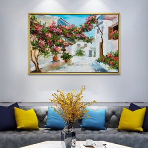 Mediterranean Blossom Courtyard Canvas Painting