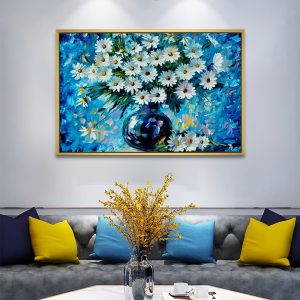 Blue Symphony Daisy Vase Painting