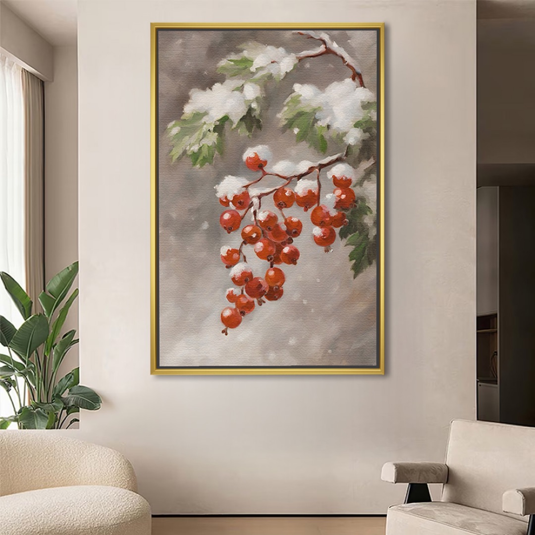 Winter Berries With Snowy Leaves Painting