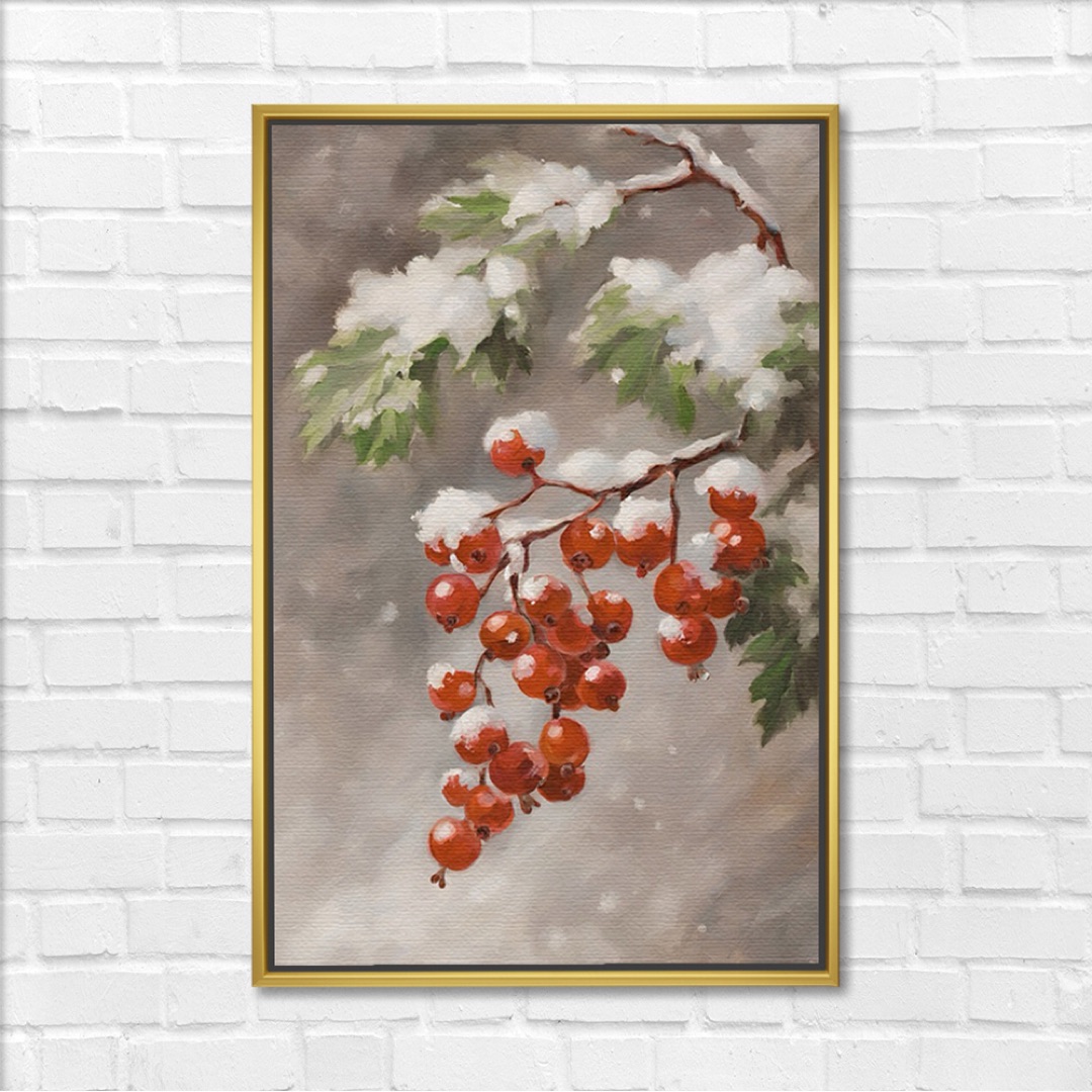 Winter Berries With Snowy Leaves Painting - Image 3