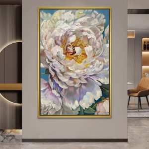 Soft White Peony In Bloom Art
