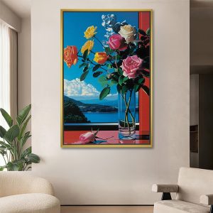 Roses In Glass Vase By Window Art