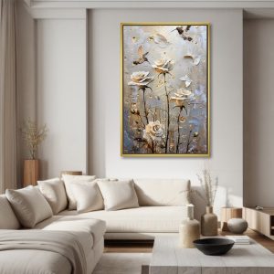 Hummingbirds And Ivory Roses Gold Shade Art