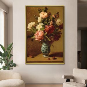 Antiqued Peonies Still Life In Vase Painting