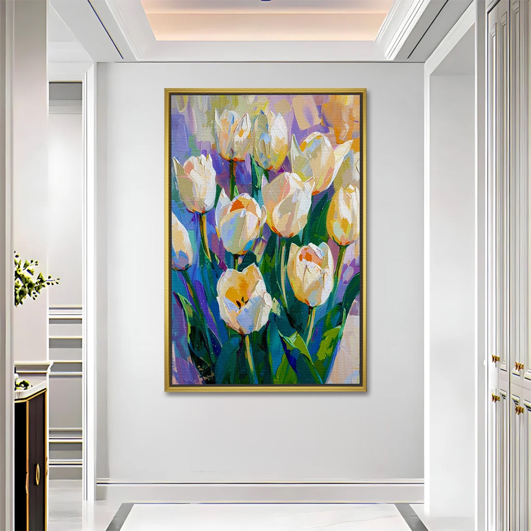 Impasto White Tulips On Pastel Background Art