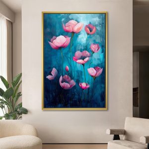 Pink Poppies On Luminous Teal Art