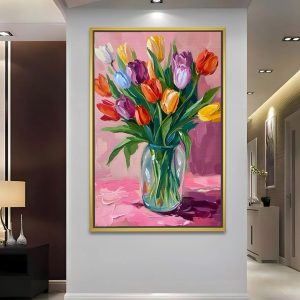 Cheerful Tulips In Glass Vase Painting